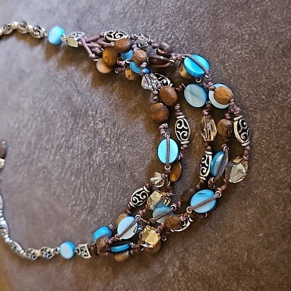 BRIGHTON Western Crown Shell Wood Knot Beaded Multi-strand Necklace - Picture 3 of 9